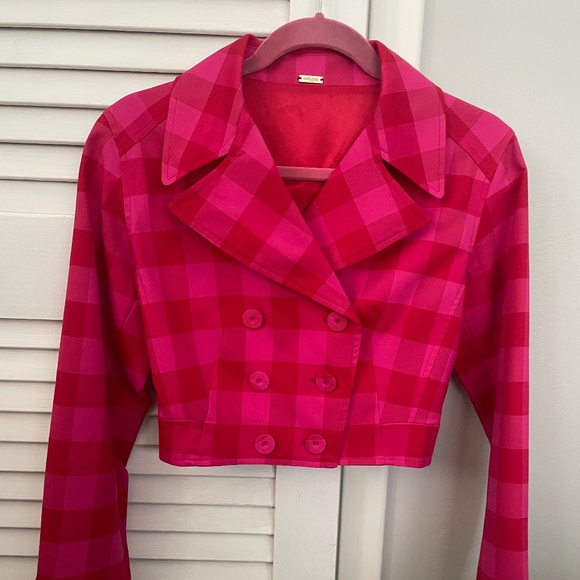 Cult Gaia pink and red plaid jacket. - Picture 2 of 5